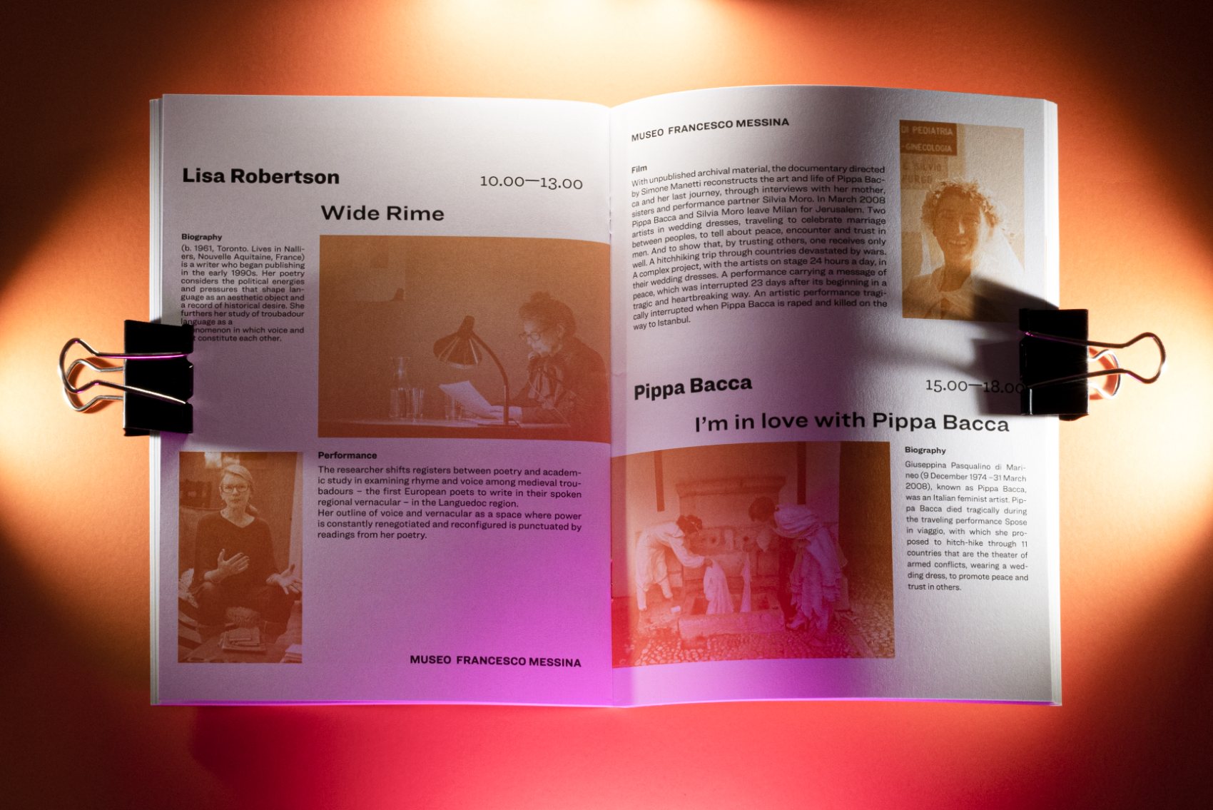 a printed catalog spread photographed under warm light